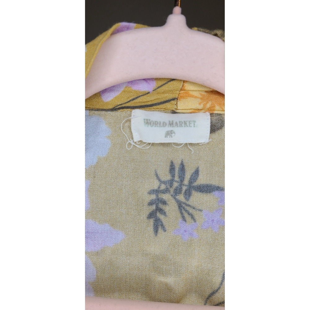 World Market Floral Kimono Wrap Dress Boho‎ Mustard Yellow Belted Resort Boho - Picture 4 of 7